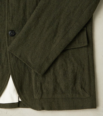 Clarence 2601 Field Jacket - Green Linen Wool Herringbone Twill