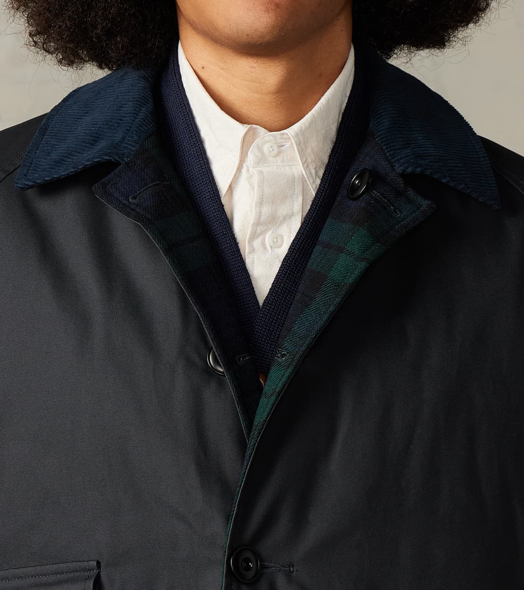 Murray 670 Reversible Raglan Trench Coat - Black Waxed Canvas & Blackwatch Woolen