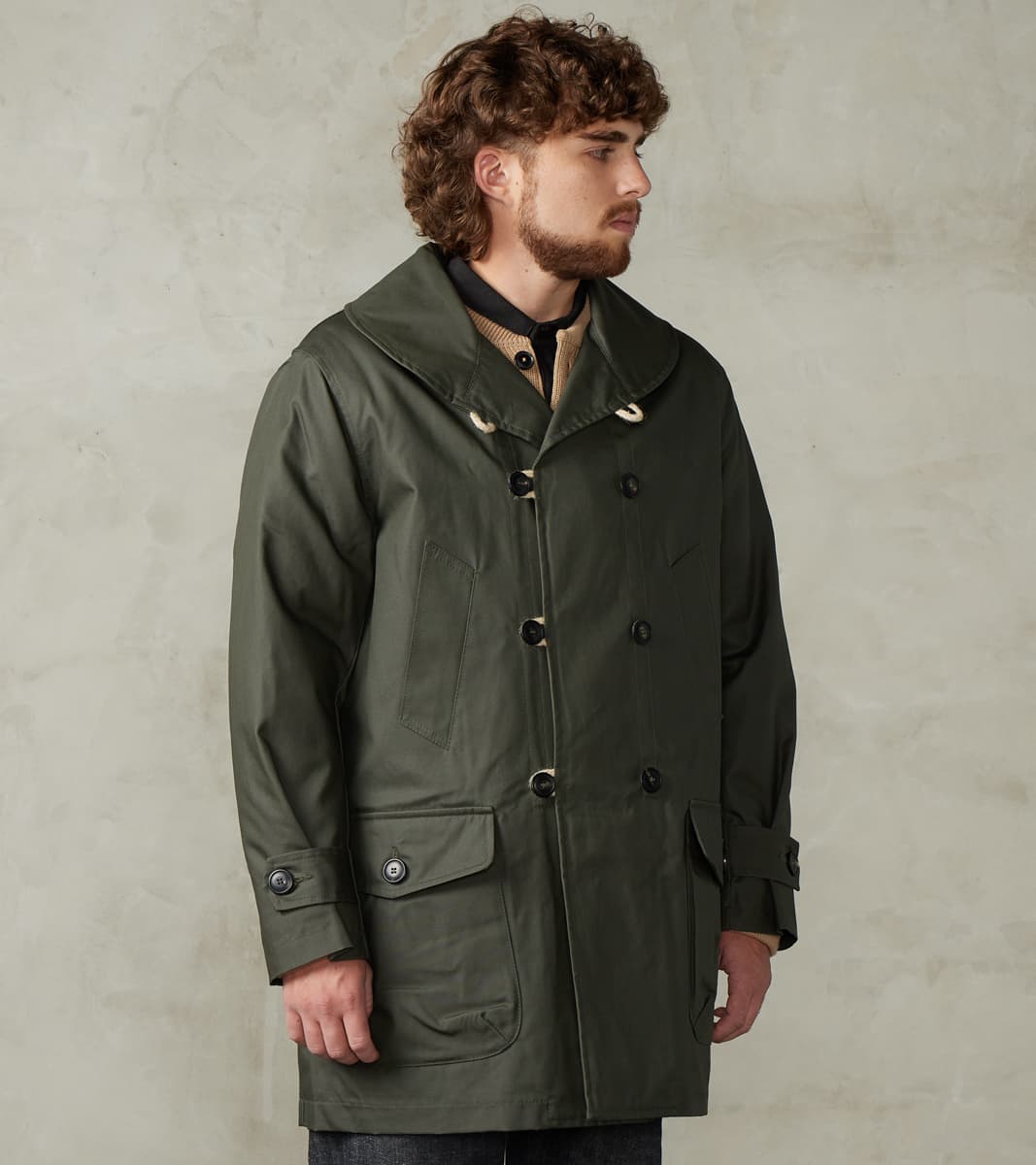 Clayton 670 Shawl DB Army Coat - Olive Waterproof Waxed Canvas