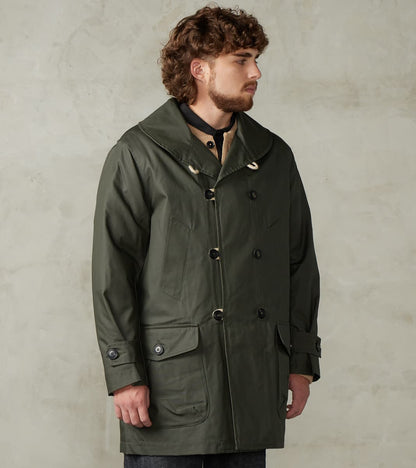 Clayton 670 Shawl DB Army Coat - Olive Waterproof Waxed Canvas