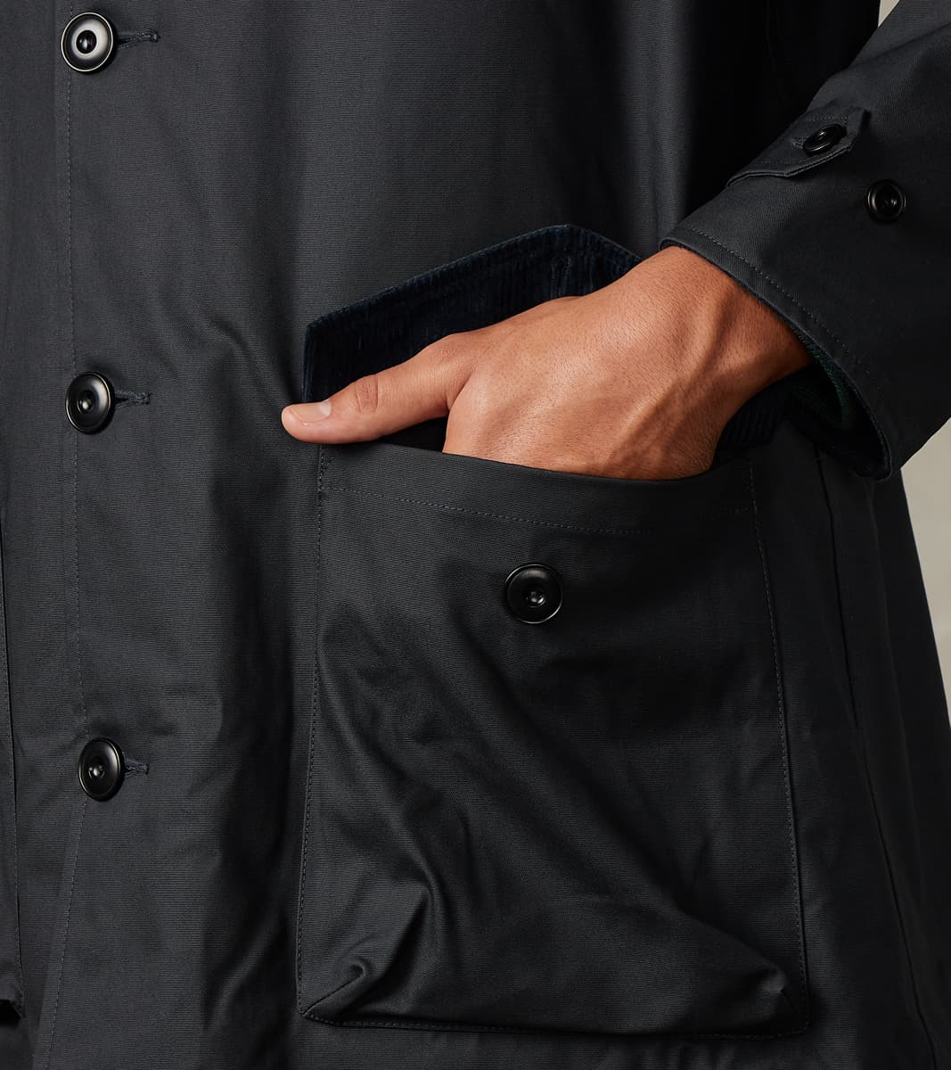 Murray 670 Reversible Raglan Trench Coat - Black Waxed Canvas & Blackwatch Woolen