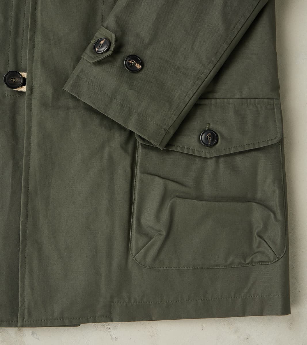 Clayton 670 Shawl DB Army Coat - Olive Waterproof Waxed Canvas