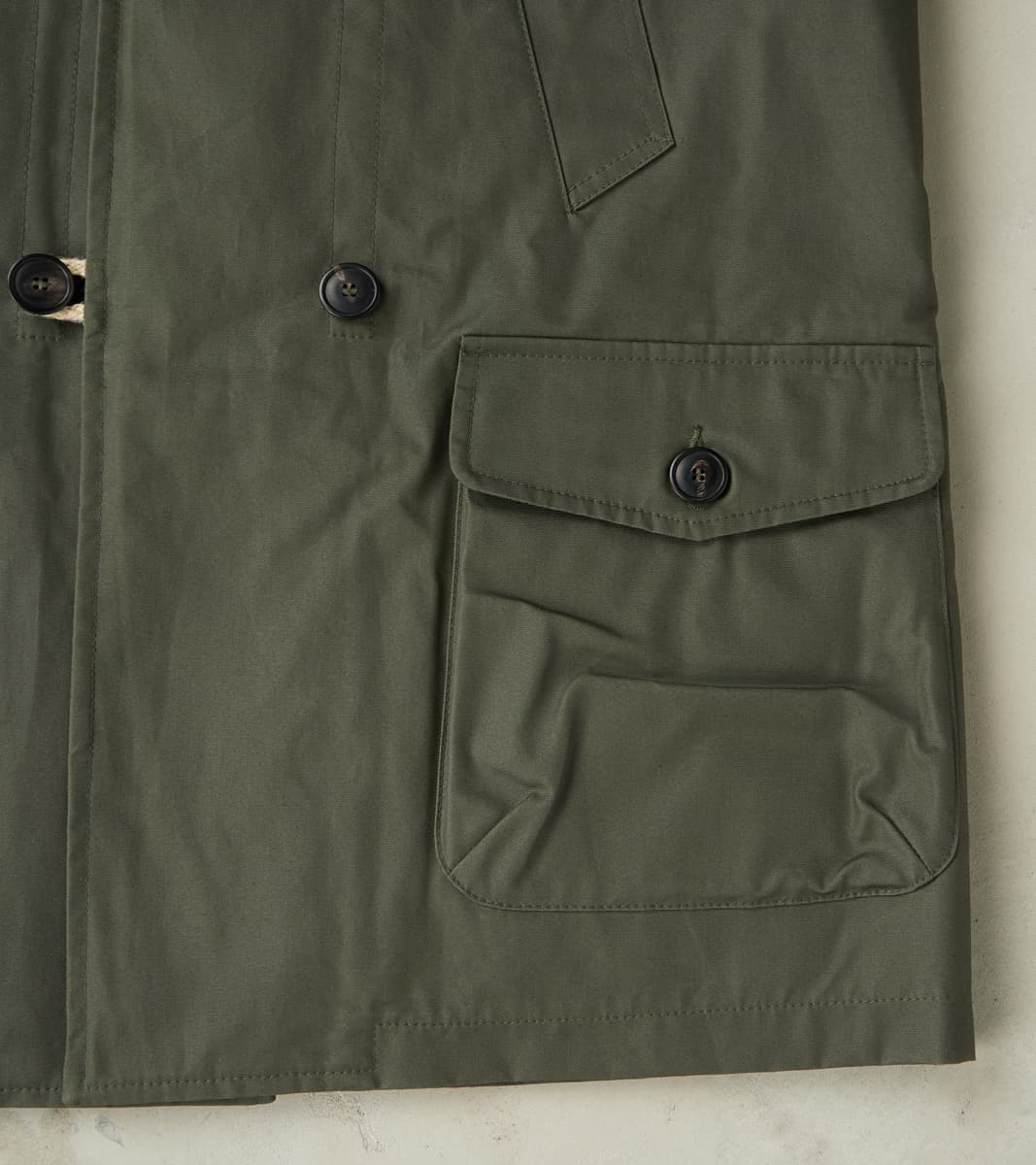 Clayton 670 Shawl DB Army Coat - Olive Waterproof Waxed Canvas