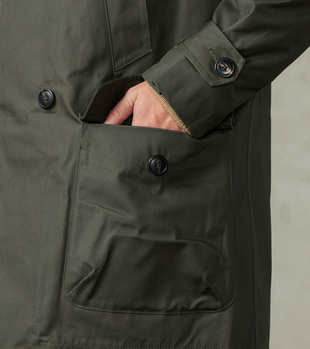 Clayton 670 Shawl DB Army Coat - Olive Waterproof Waxed Canvas