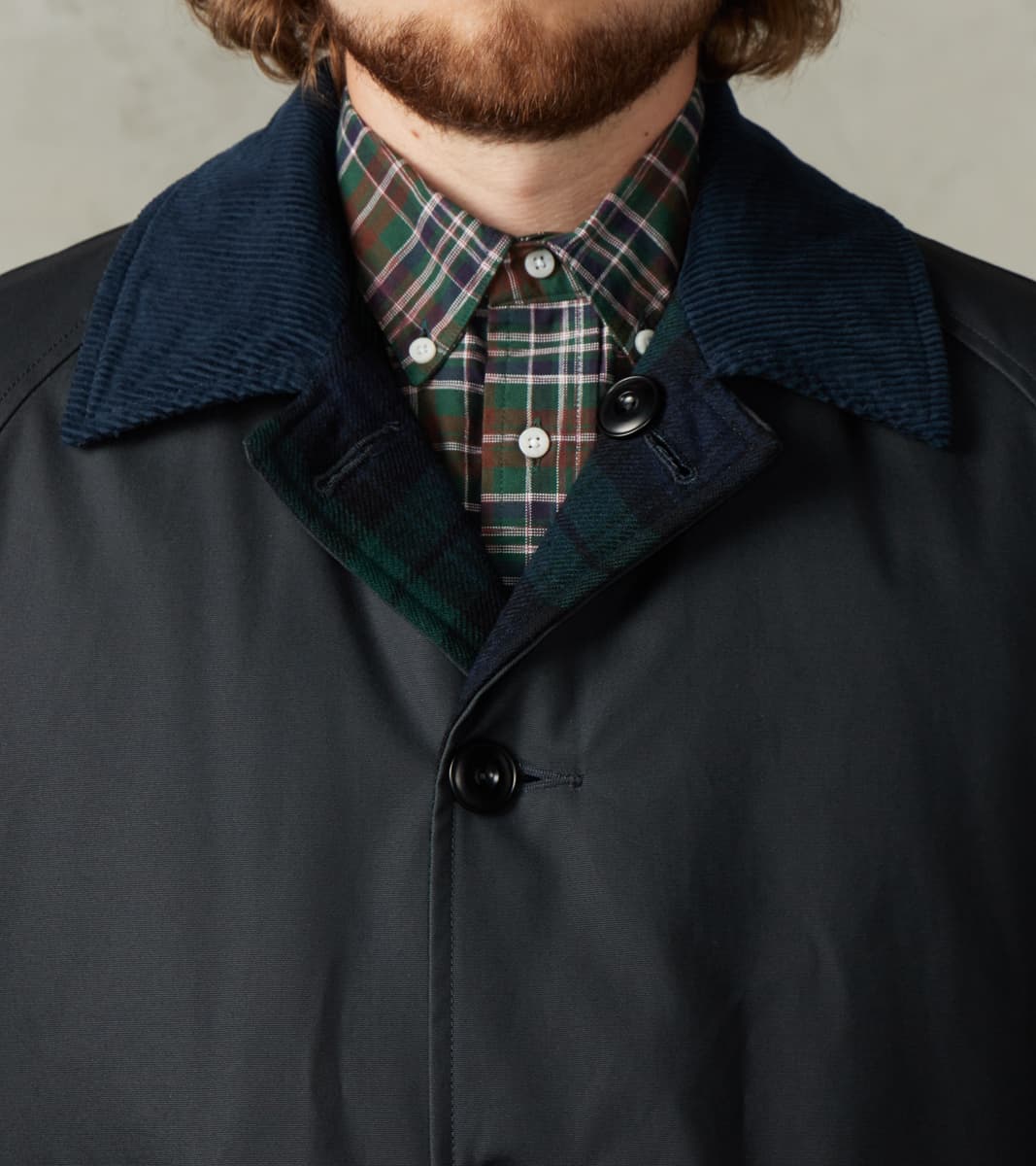 Murray 670 Reversible Raglan Trench Coat - Black Waterproof Canvas & Blackwatch Woolen