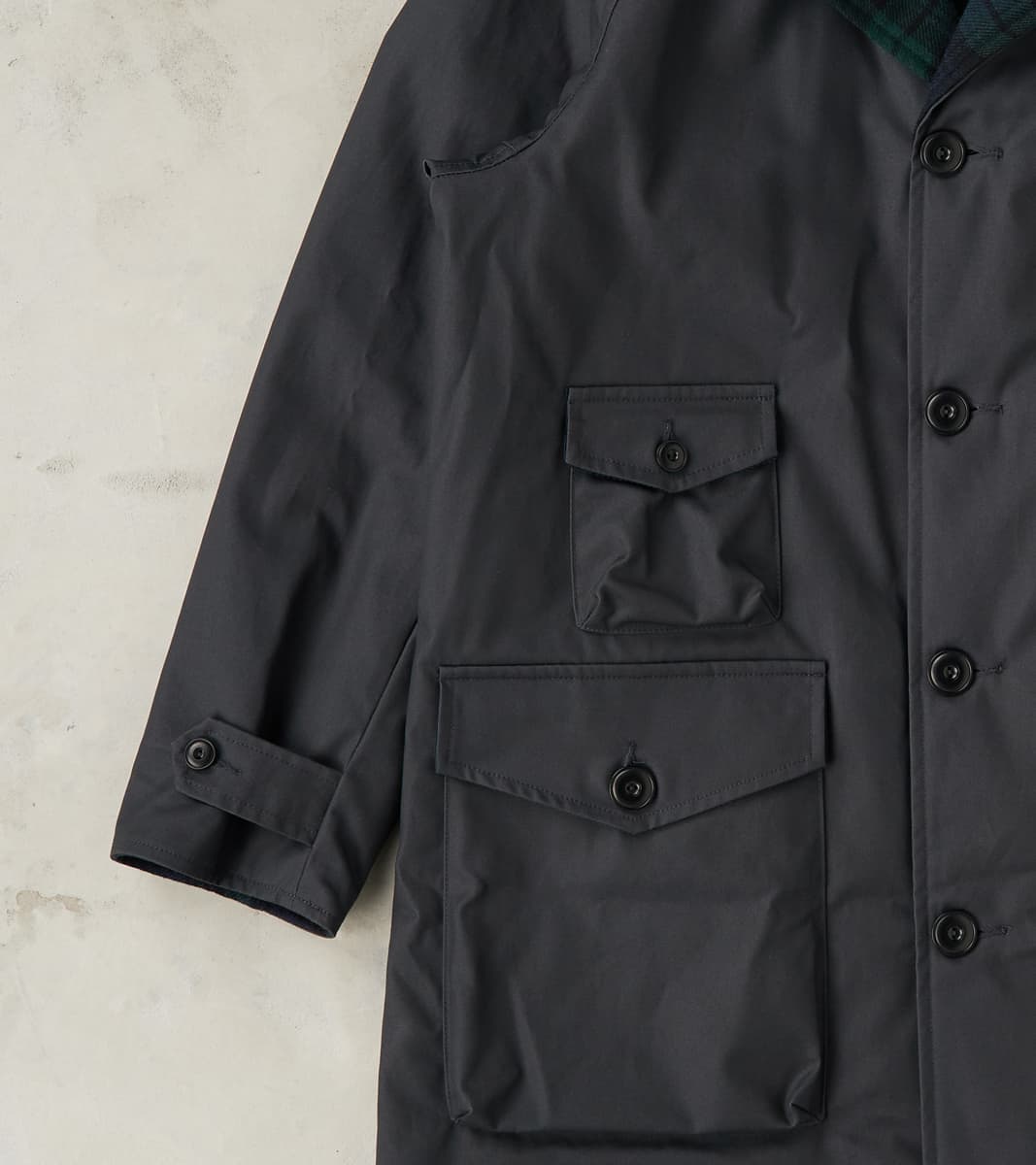 Murray 670 Reversible Raglan Trench Coat - Black Waterproof Canvas & Blackwatch Woolen