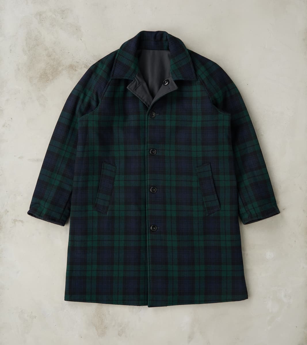 Murray 670 Reversible Raglan Trench Coat - Black Waterproof Canvas & Blackwatch Woolen