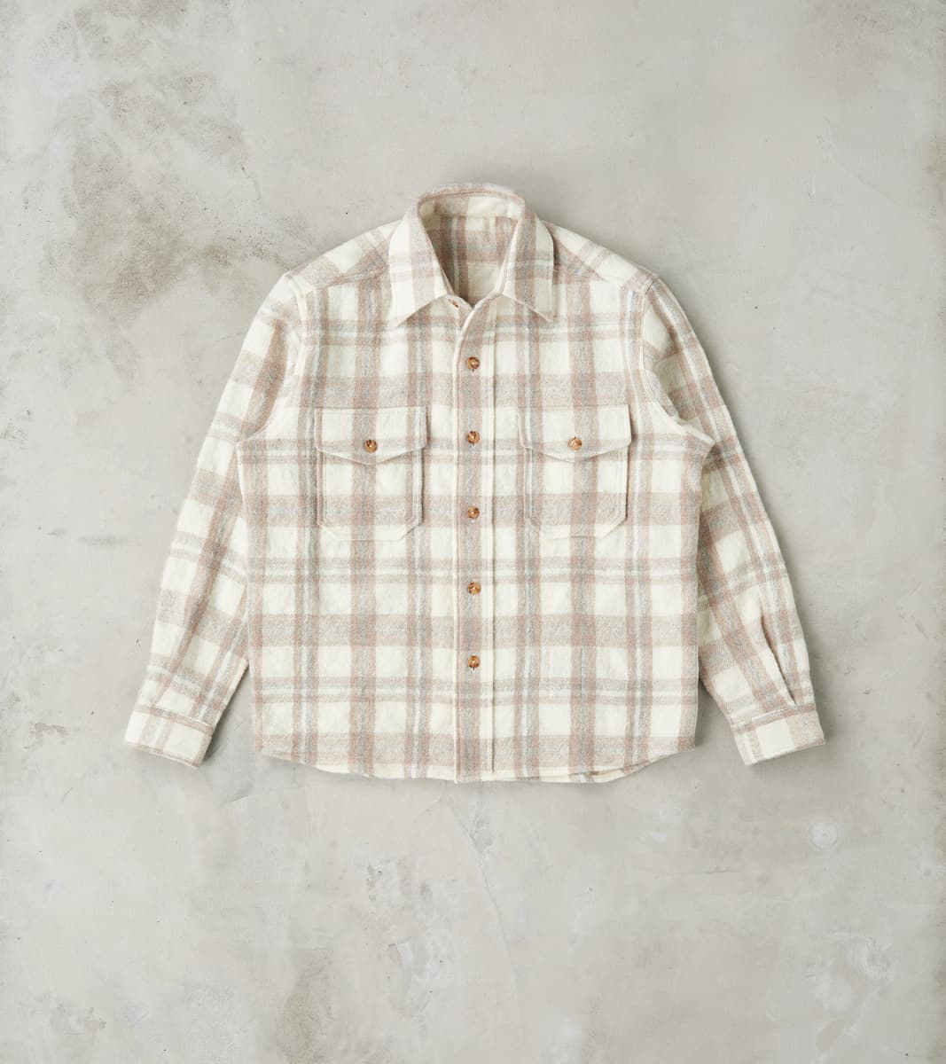 Fortela Kenny Overshirt - Cream Grey Tartan Wool Twill