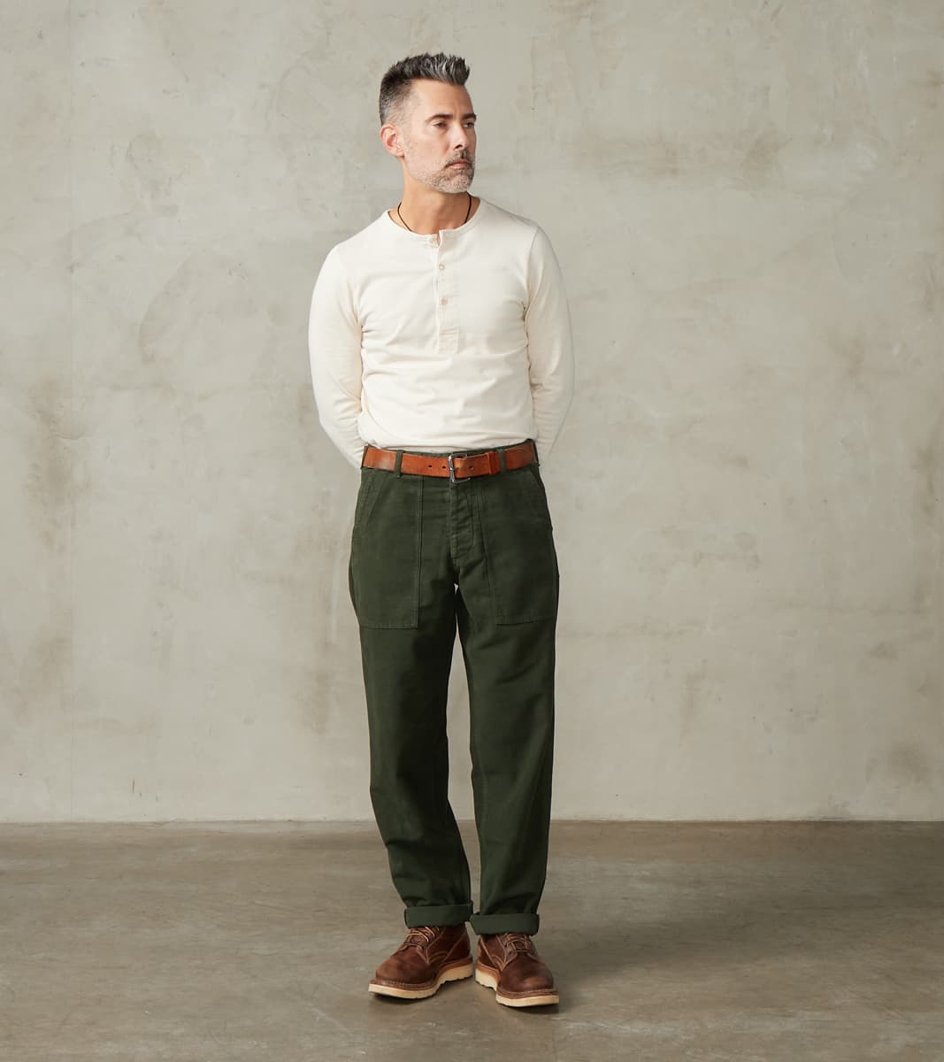 Fortela New Fatigue Trouser - Forest Green Garment Dyed Moleskin