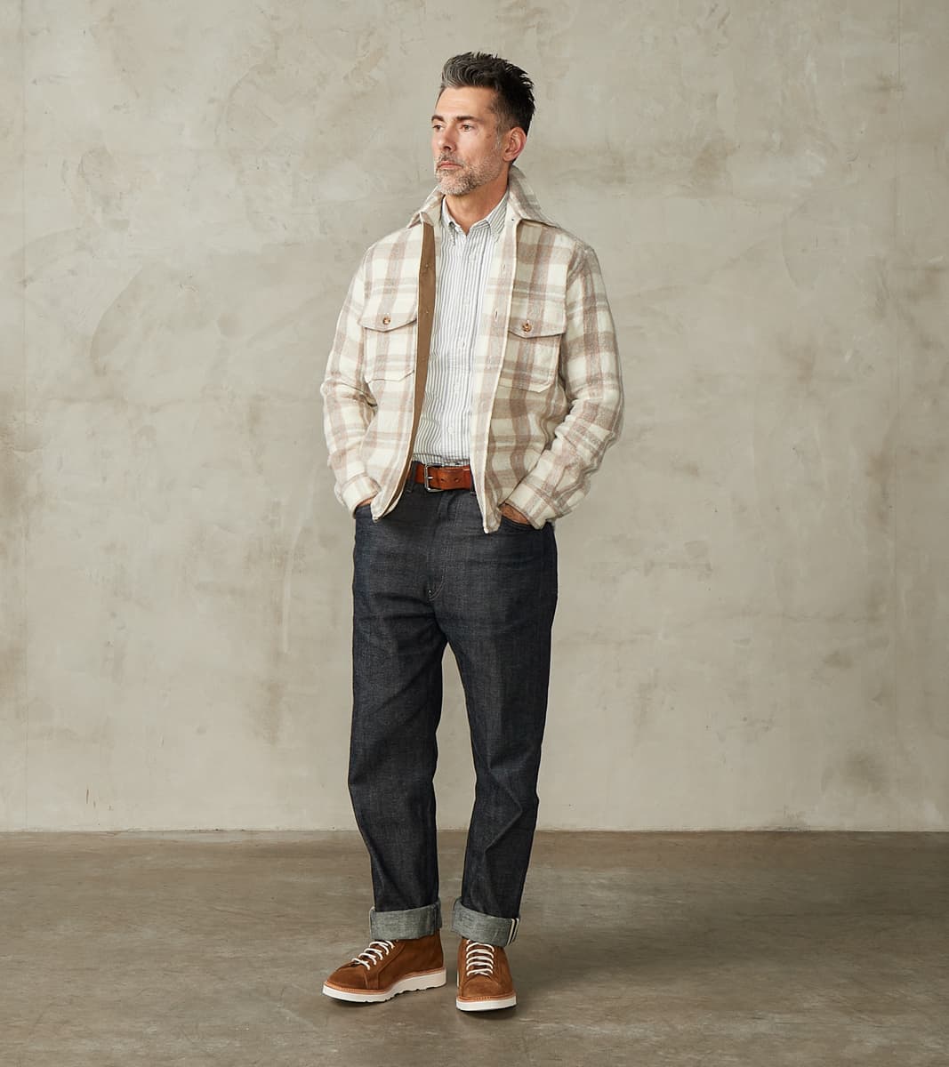 Kenny Overshirt - Cream Grey Tartan Wool Twill