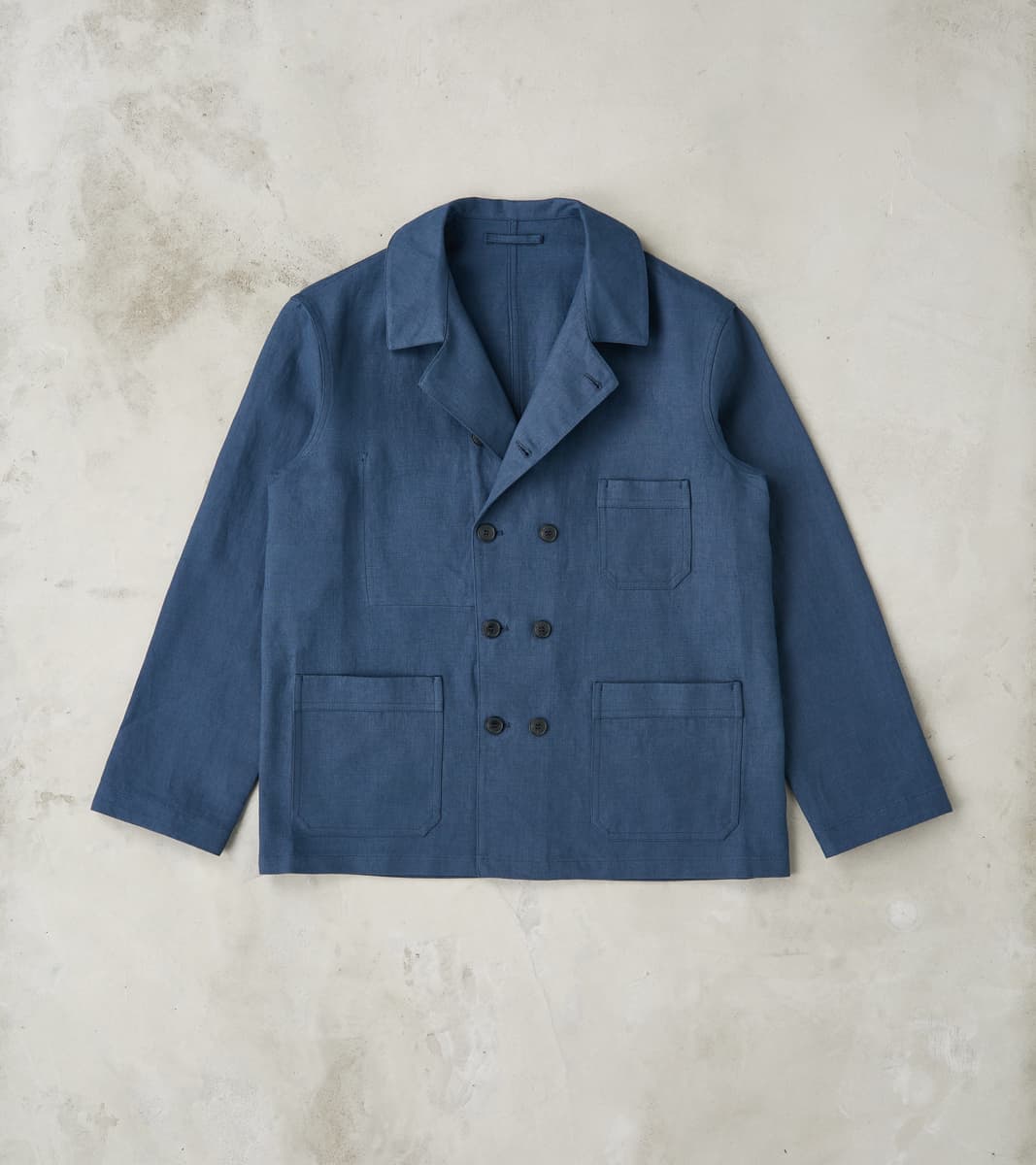 Fortela Garcon Double Breasted Work Jacket - Navy Linen Canvas