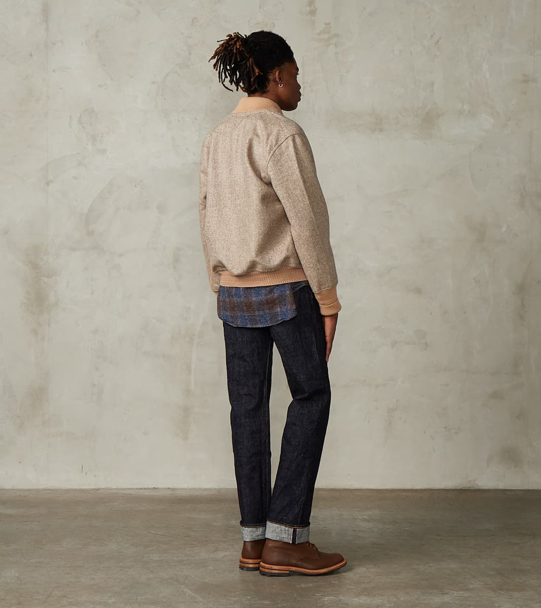 Cruiser Bomber Jacket - Beige Wool Herringbone Twill