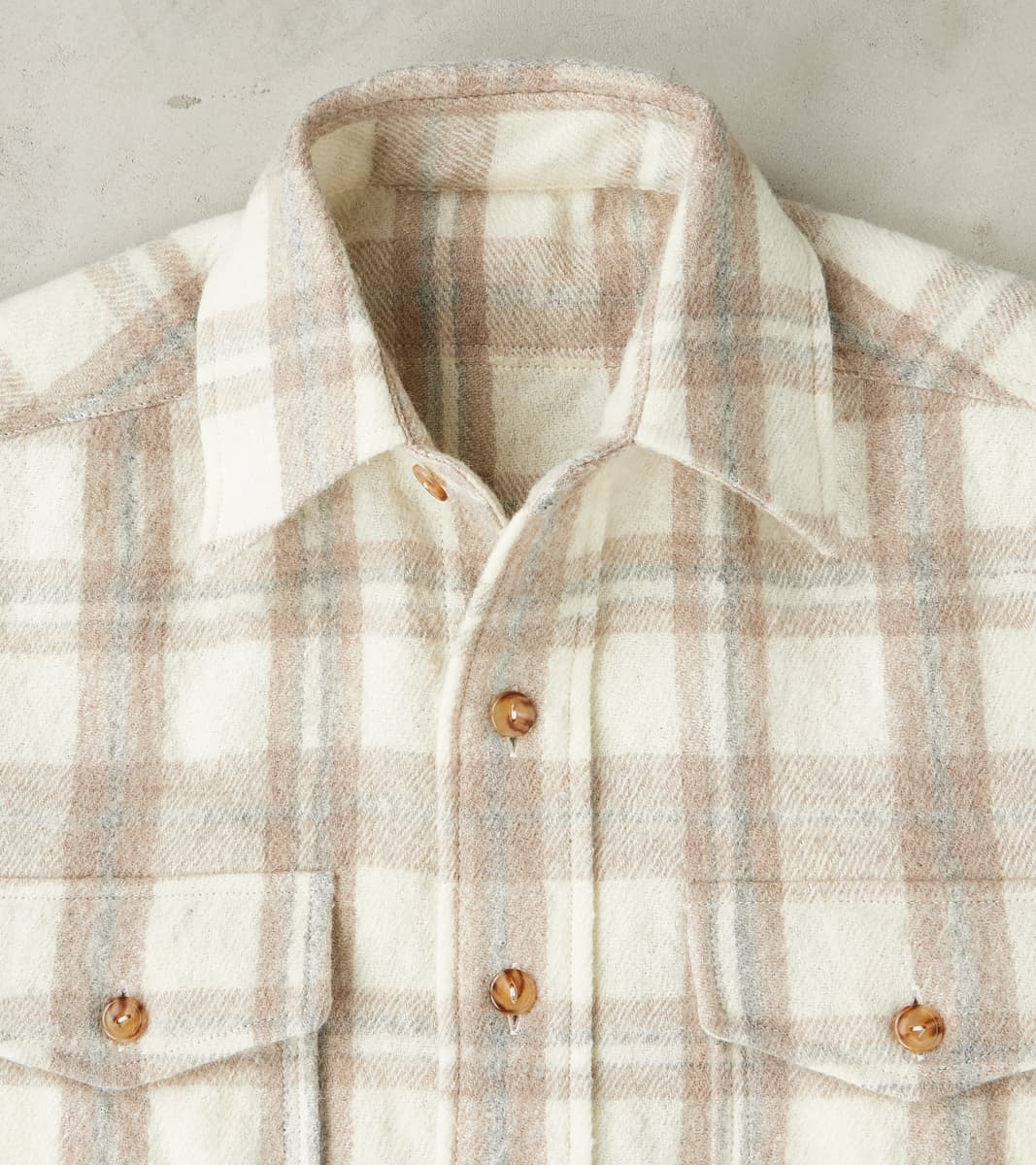 Kenny Overshirt - Cream Grey Tartan Wool Twill