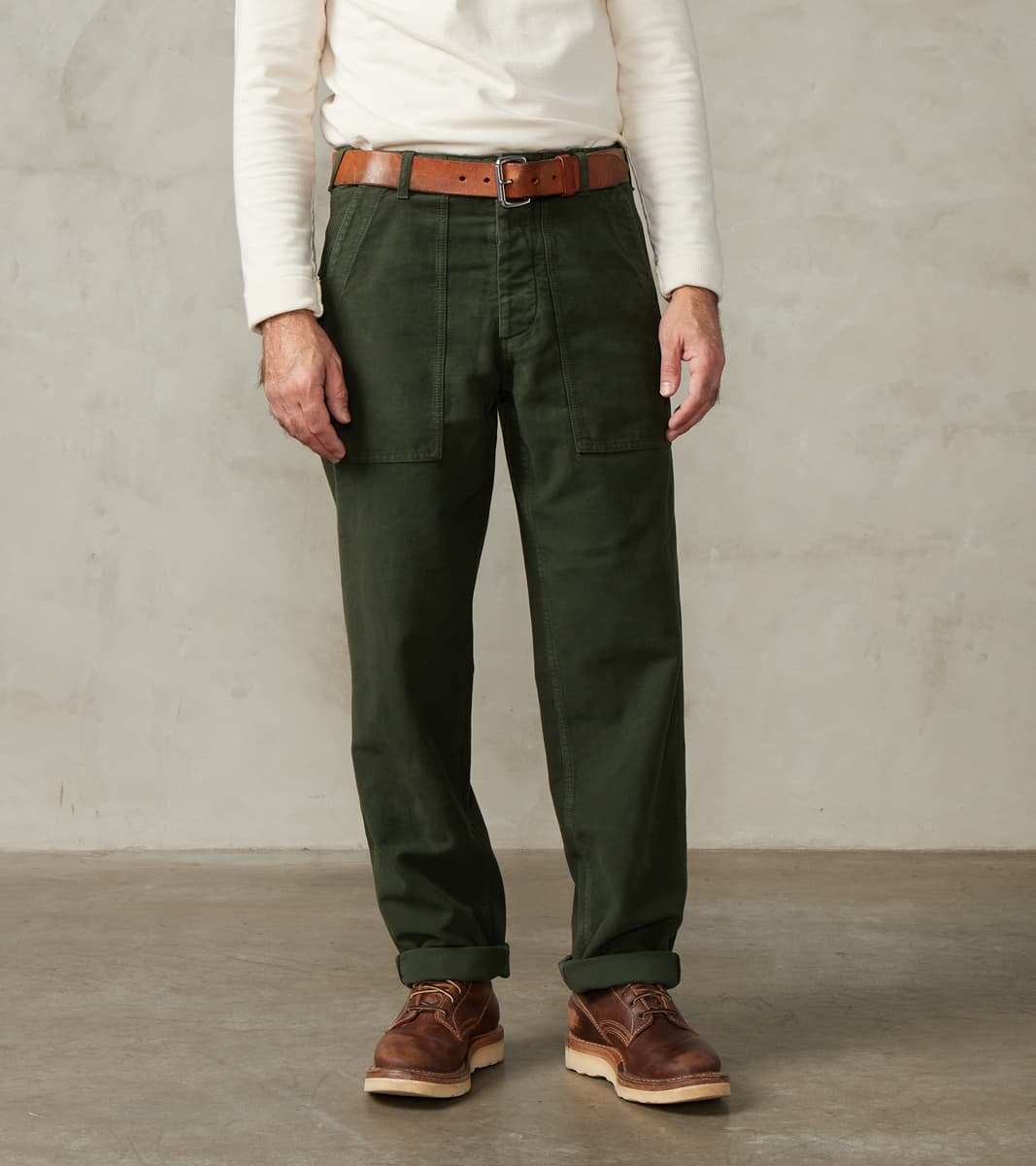 Fortela New Fatigue Trouser - Forest Green Garment Dyed Moleskin