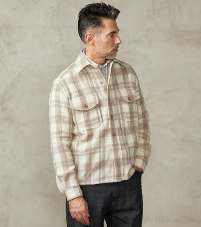 Fortela Kenny Overshirt - Cream Grey Tartan Wool Twill