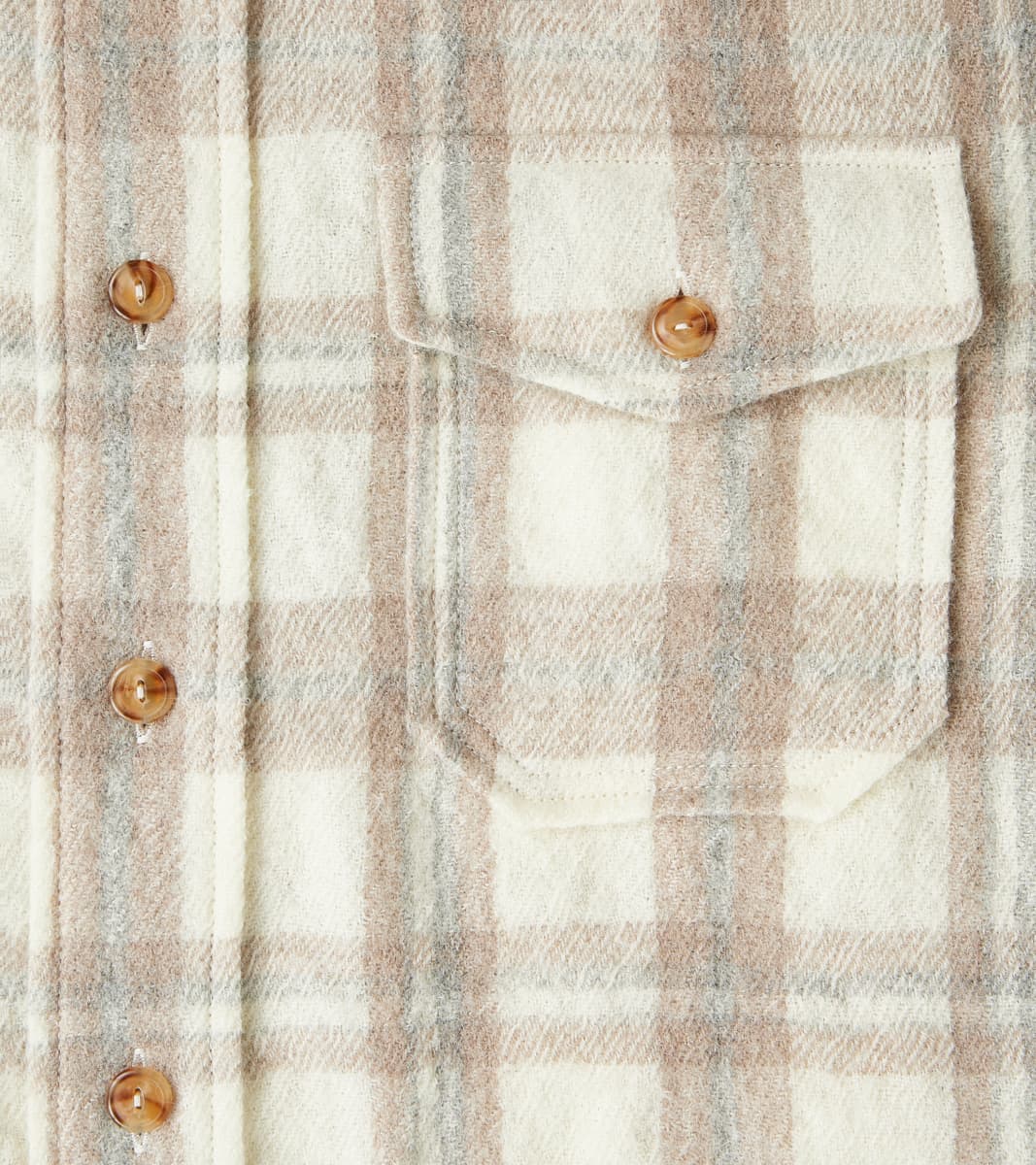 Kenny Overshirt - Cream Grey Tartan Wool Twill