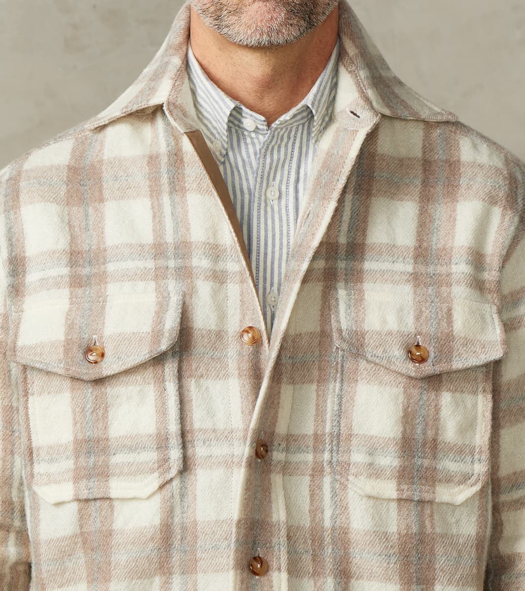 Kenny Overshirt - Cream Grey Tartan Wool Twill