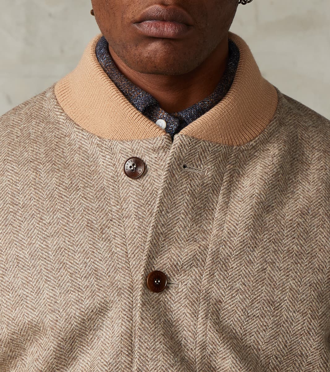 Fortela Cruiser Bomber Jacket - Beige Wool Herringbone Twill