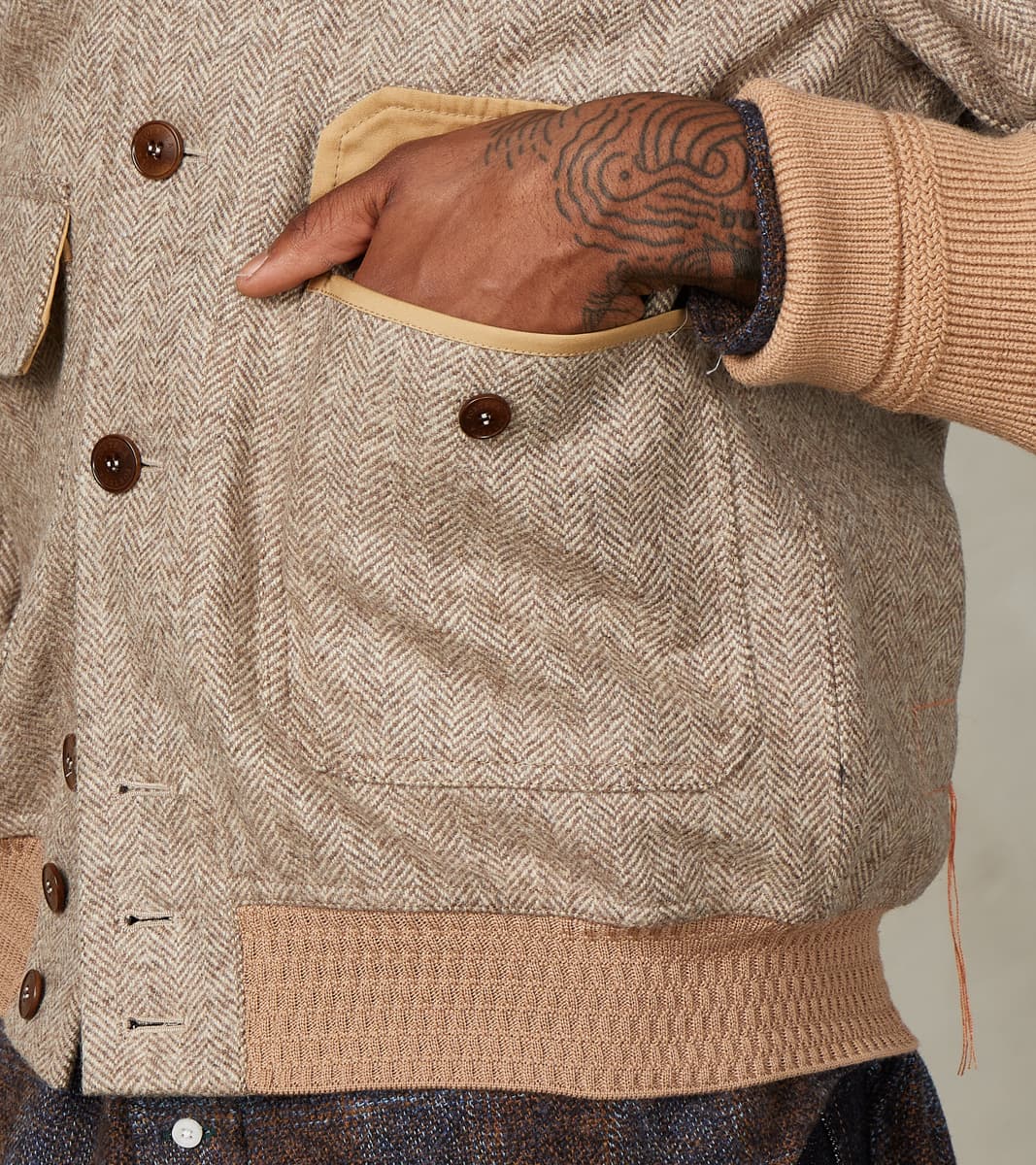 Fortela Cruiser Bomber Jacket - Beige Wool Herringbone Twill
