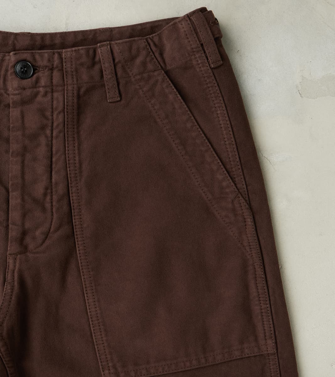 New Fatigue Trouser - Dark Brown Garment Dyed Moleskin