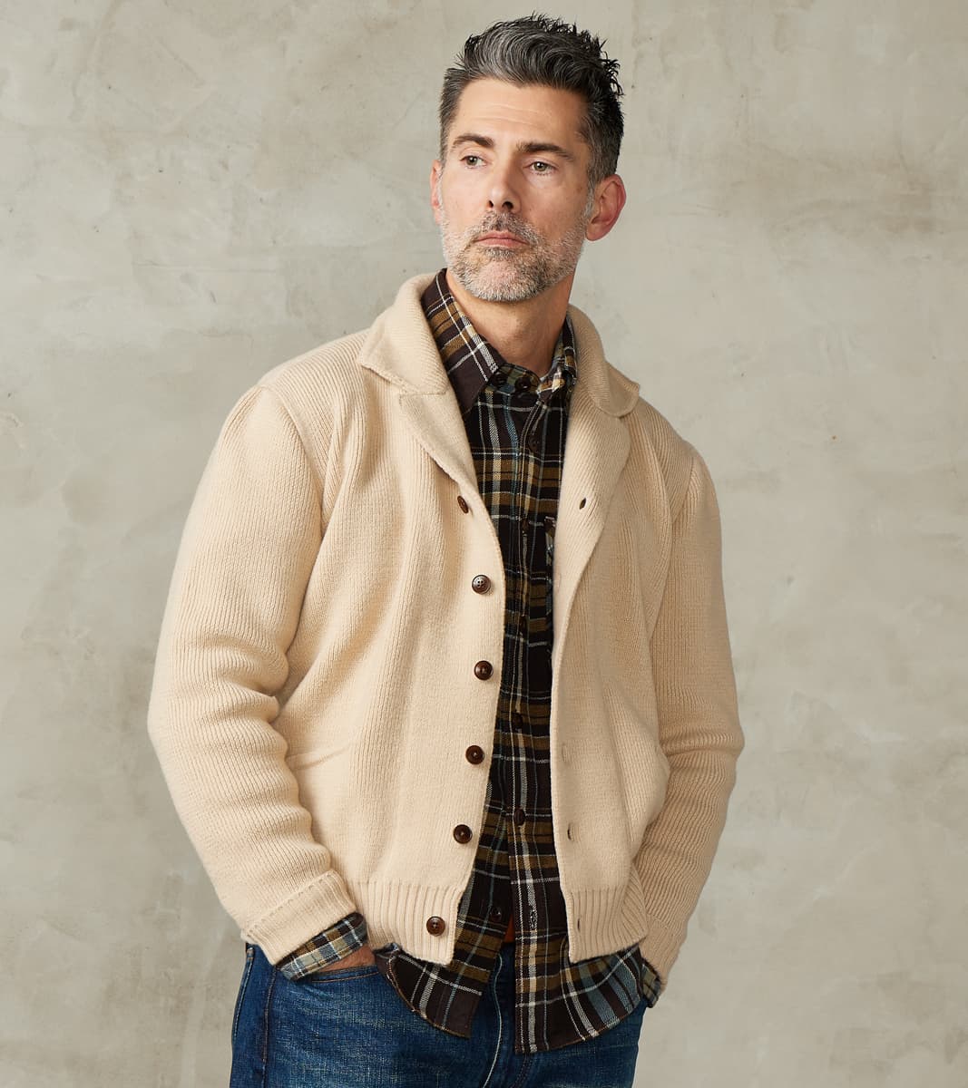 Fortela Brando Cardigan Jacket - Beige Wool Knit