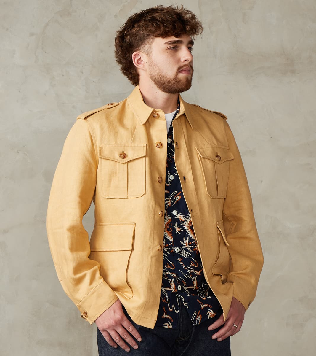 Fortela Owen Safari Jacket - Camel Linen Drill Canvas