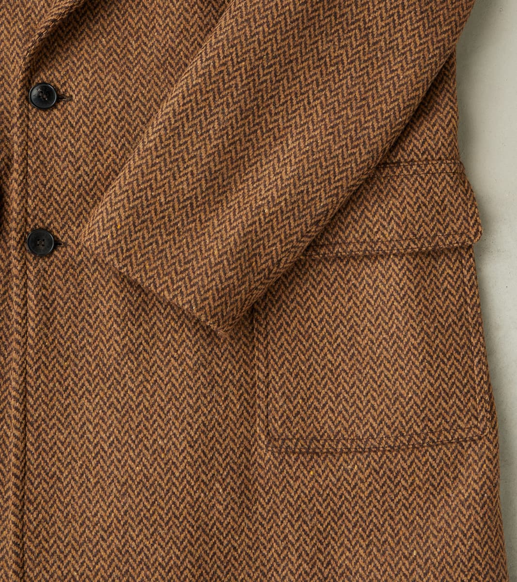 Serwilliam Coat - Brown Wool Herringbone Twill