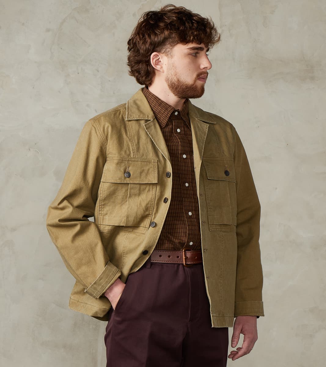 Fortela Richard Army Overshirt - Sage Japanese Canvas