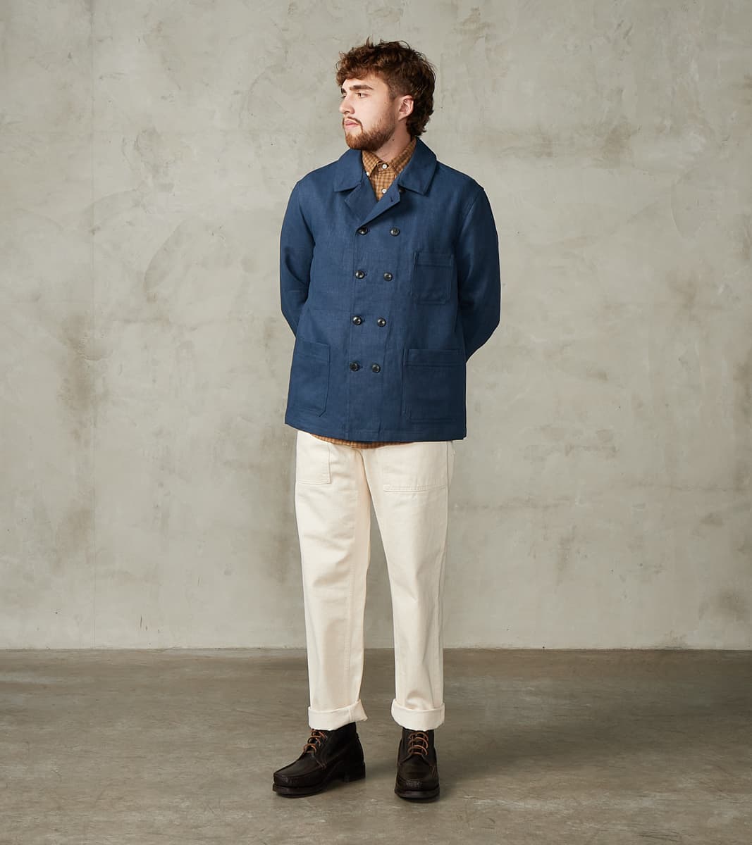 Fortela Garcon Double Breasted Work Jacket - Navy Linen Canvas