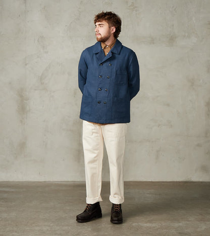 Fortela Garcon Double Breasted Work Jacket - Navy Linen Canvas