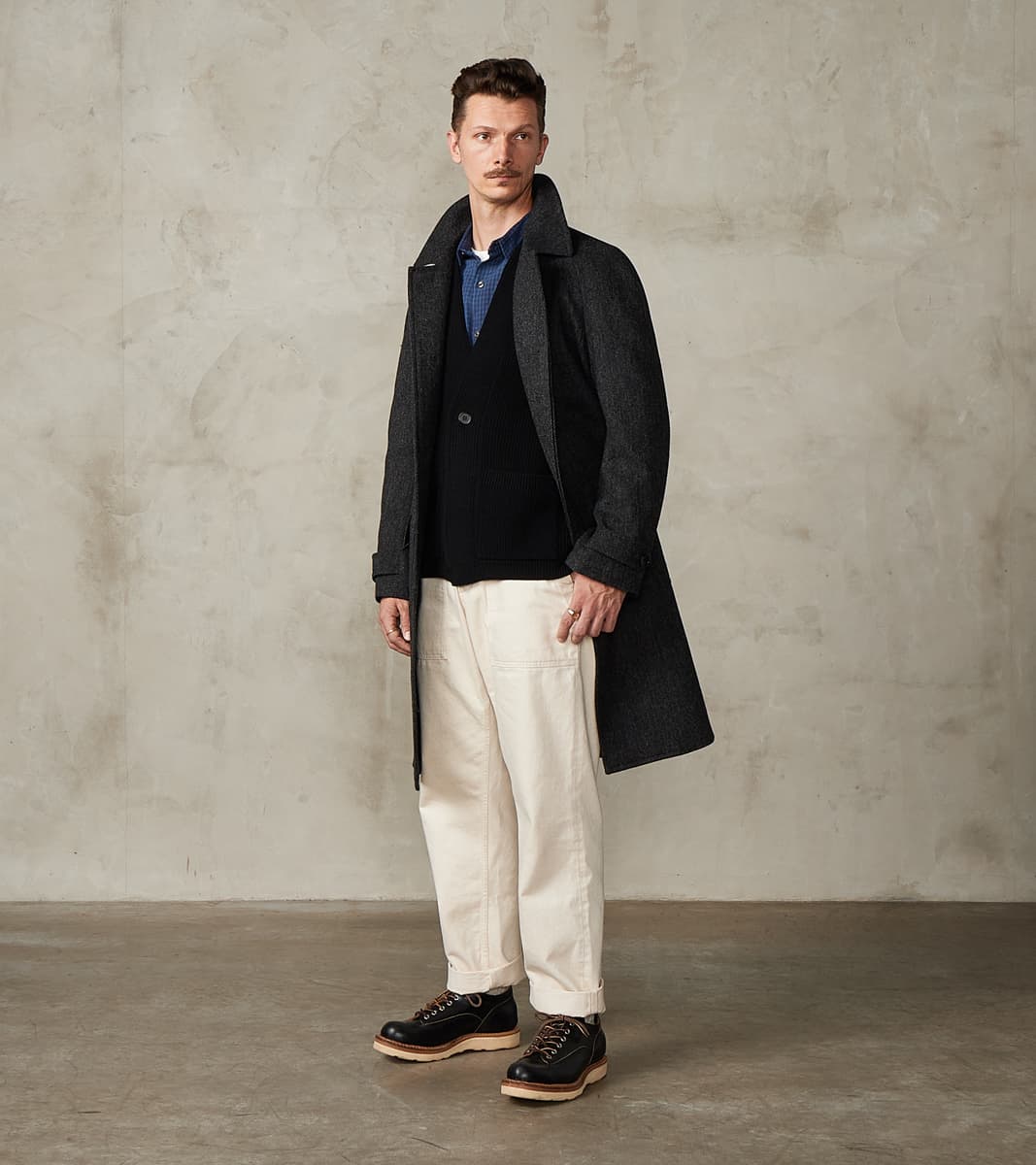 FxDR Amedeo Balmacaan Coat - Fox Brothers® Wool Twill Tweed - Granite Slate