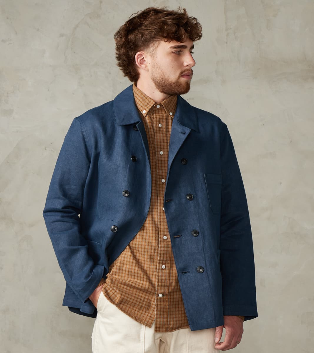 Garcon Double Breasted Work Jacket - Navy Linen Canvas