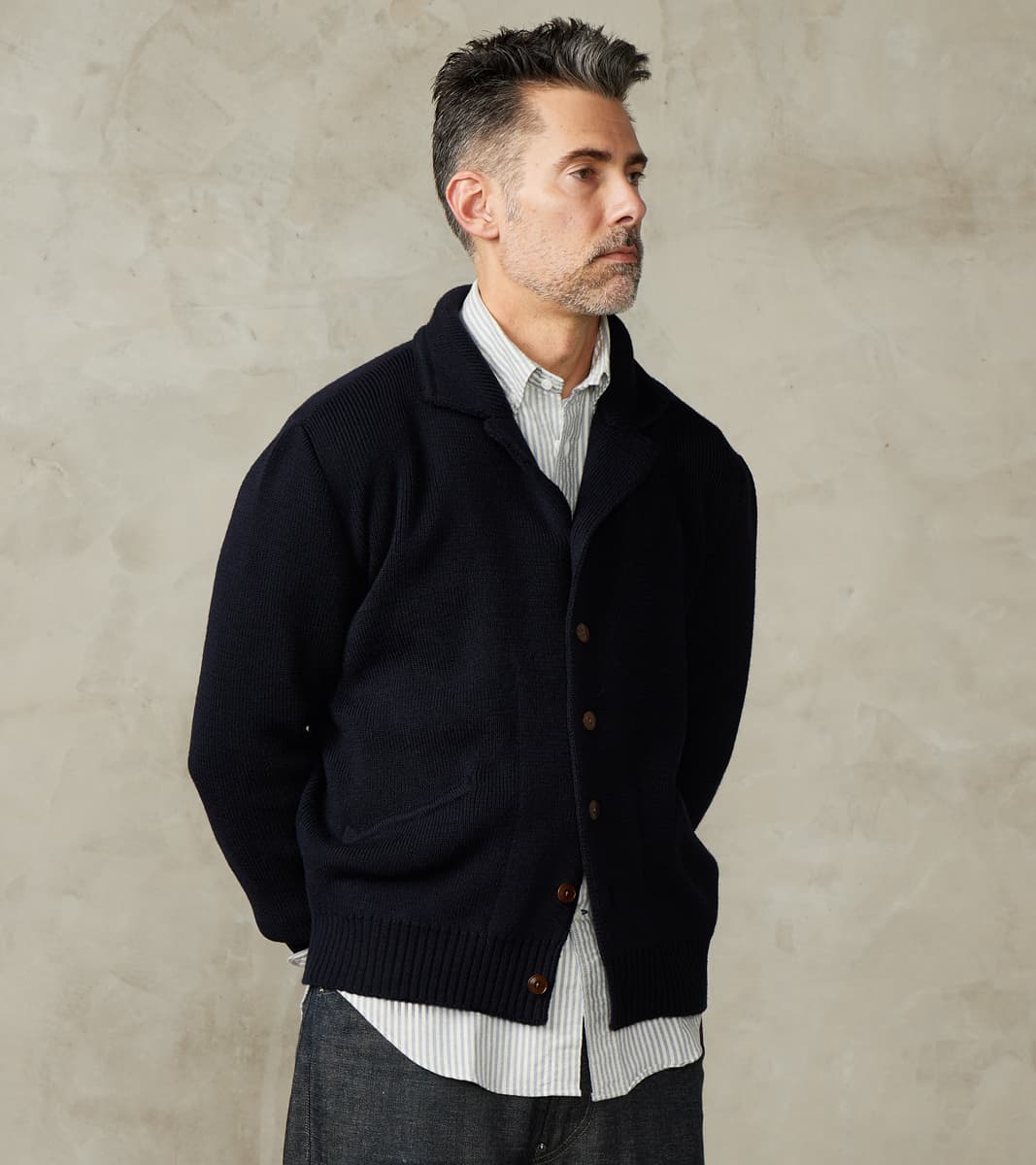 Fortela Brando Cardigan Jacket - Navy Wool Knit