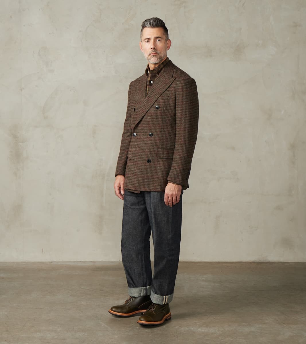 Corrado Double Breasted Jacket - Earth Shetland Houndstooth Check