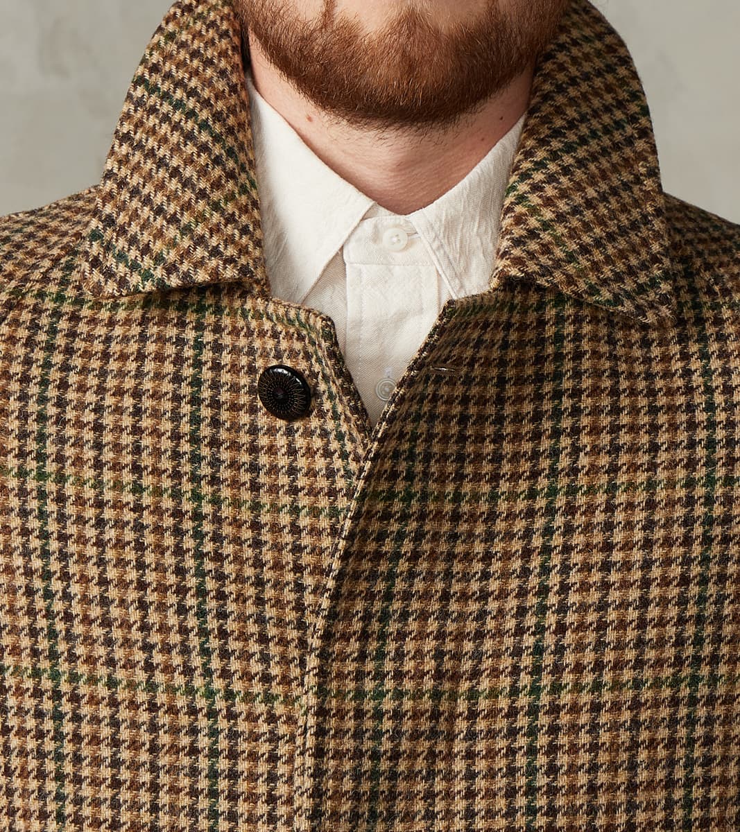 Amedeo Balmacaan Coat - Camel Shetland Houndstooth Check