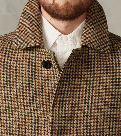 Amedeo Balmacaan Coat - Camel Shetland Houndstooth Check