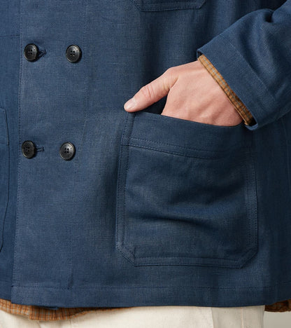 Garcon Double Breasted Work Jacket - Navy Linen Canvas