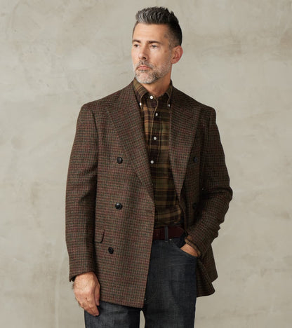 Fortela Corrado Double Breasted Jacket - Earth Shetland Houndstooth Ch…
