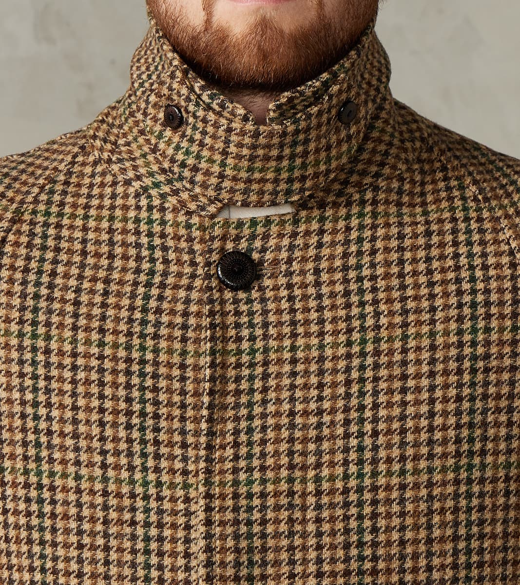 Amedeo Balmacaan Coat - Camel Shetland Houndstooth Check