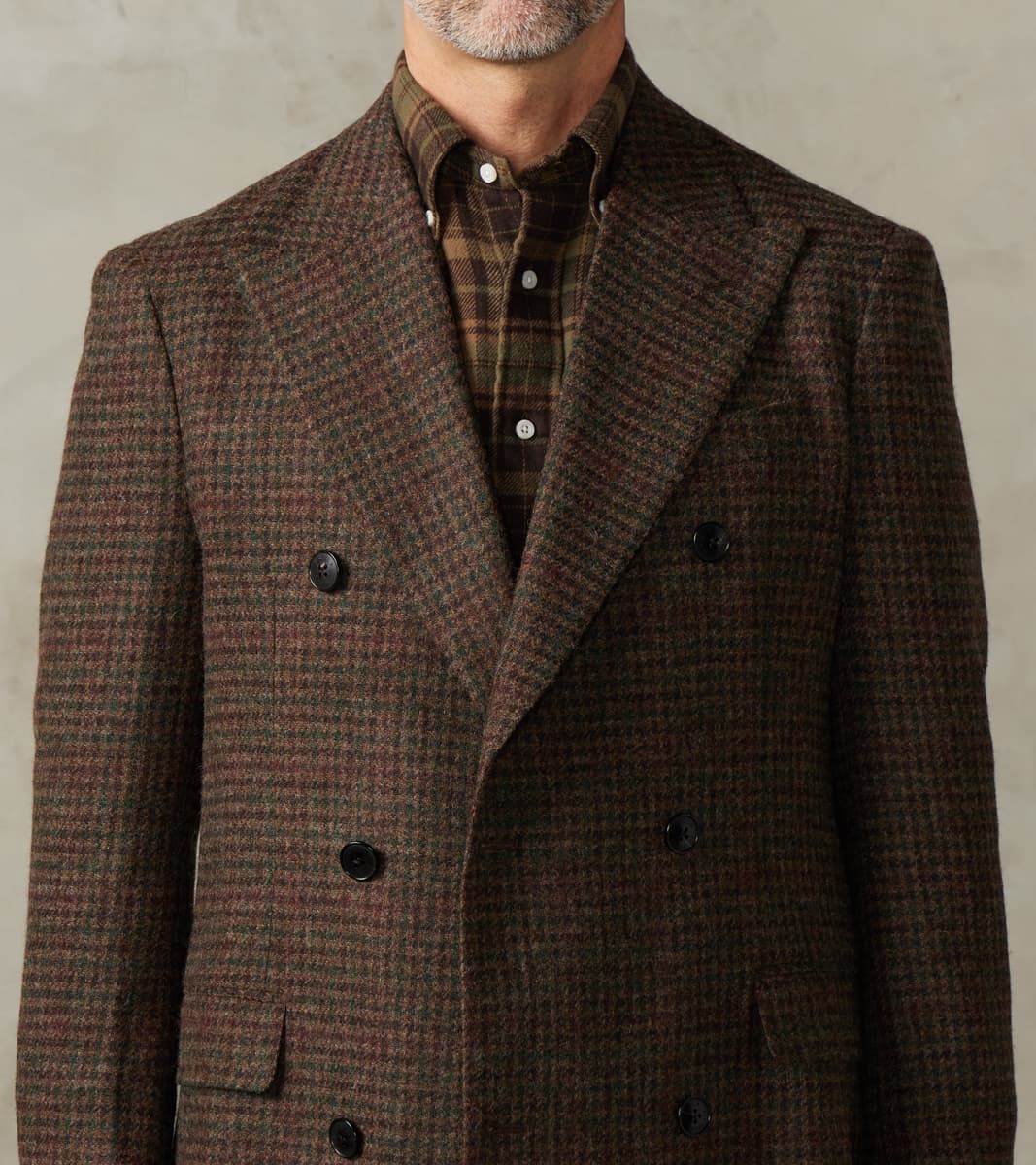 Corrado Double Breasted Jacket - Earth Shetland Houndstooth Check