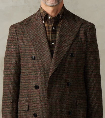 Corrado Double Breasted Jacket - Earth Shetland Houndstooth Check