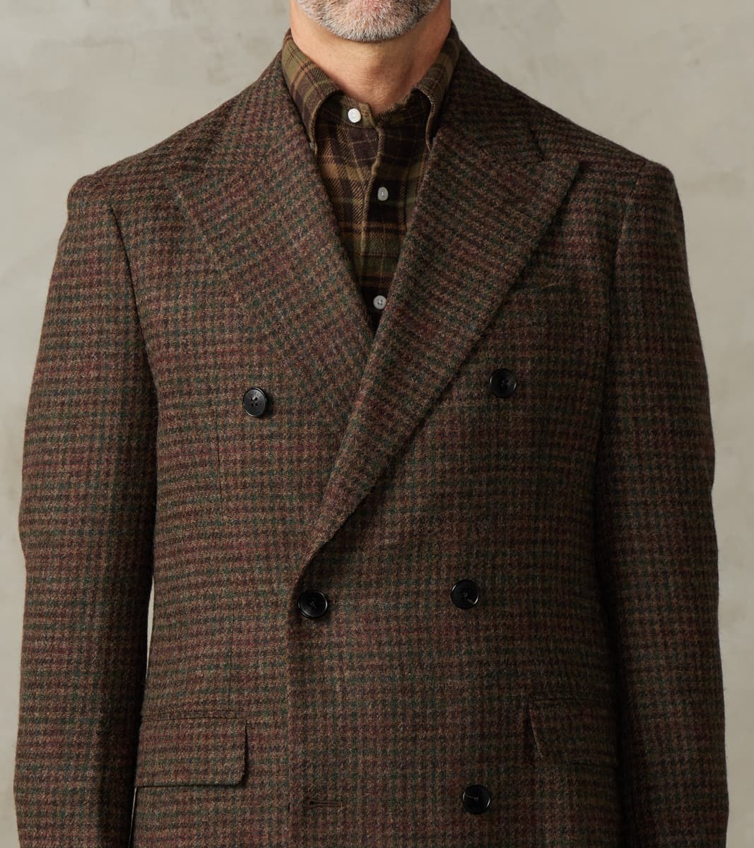 Corrado Double Breasted Jacket - Earth Shetland Houndstooth Check