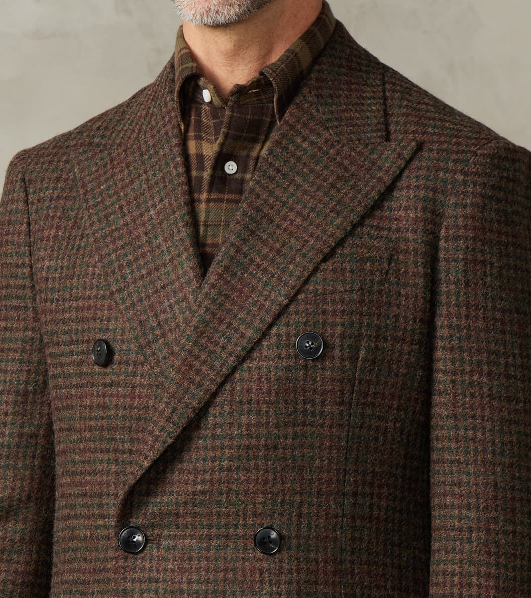 Corrado Double Breasted Jacket - Earth Shetland Houndstooth Check