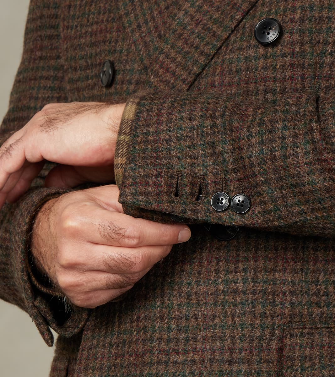 Corrado Double Breasted Jacket - Earth Shetland Houndstooth Check