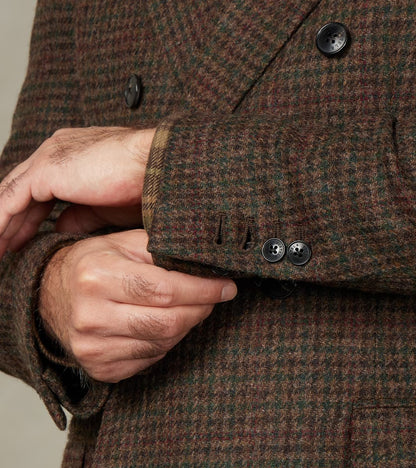 Corrado Double Breasted Jacket - Earth Shetland Houndstooth Check