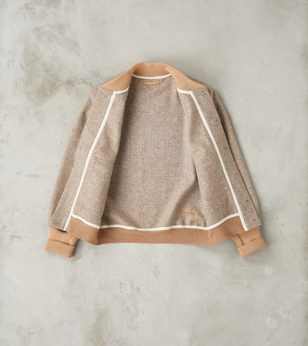 Cruiser Bomber Jacket - Beige Wool Herringbone Twill