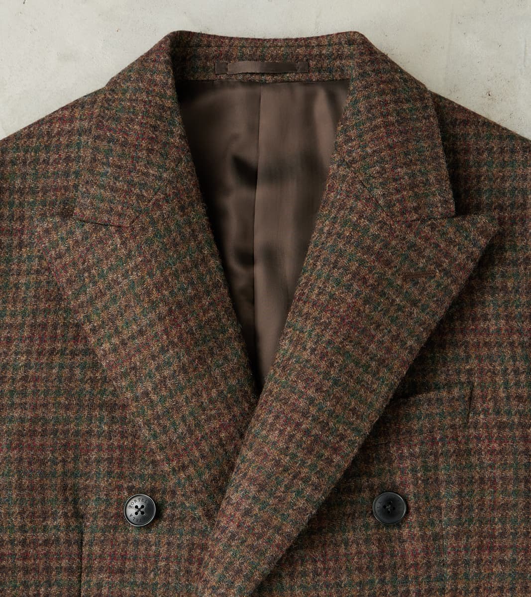 Corrado Double Breasted Jacket - Earth Shetland Houndstooth Check