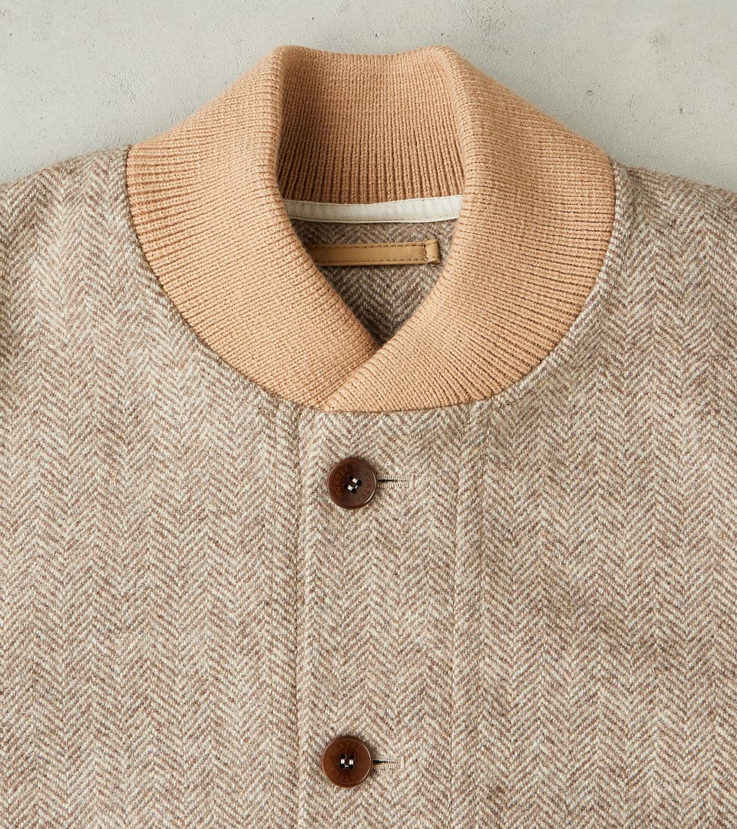 Fortela Cruiser Bomber Jacket - Beige Wool Herringbone Twill