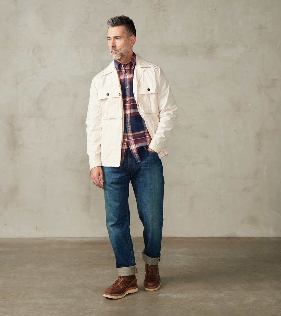 Solomon Military Overshirt - Milk Satin Twill