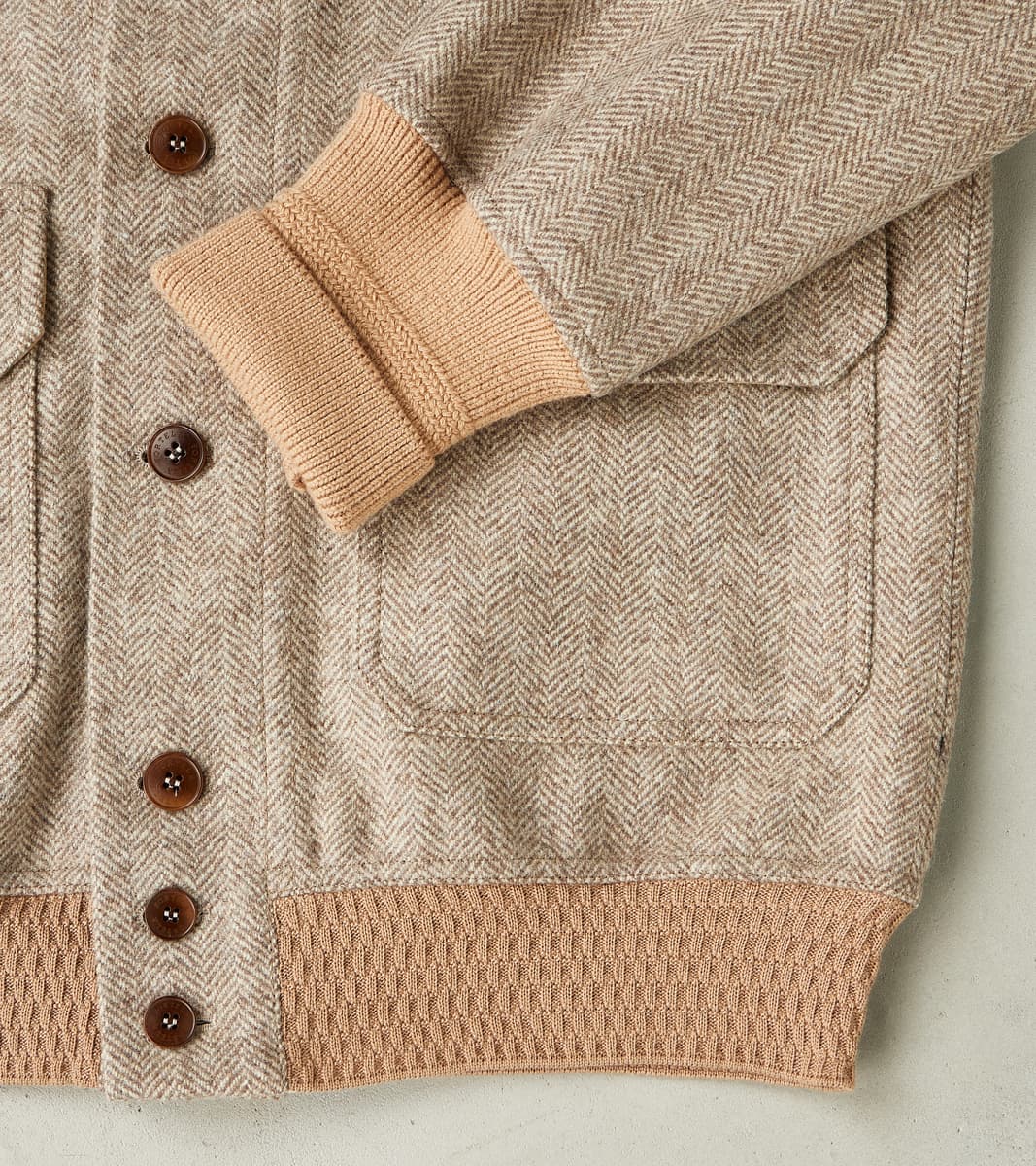 Cruiser Bomber Jacket - Beige Wool Herringbone Twill